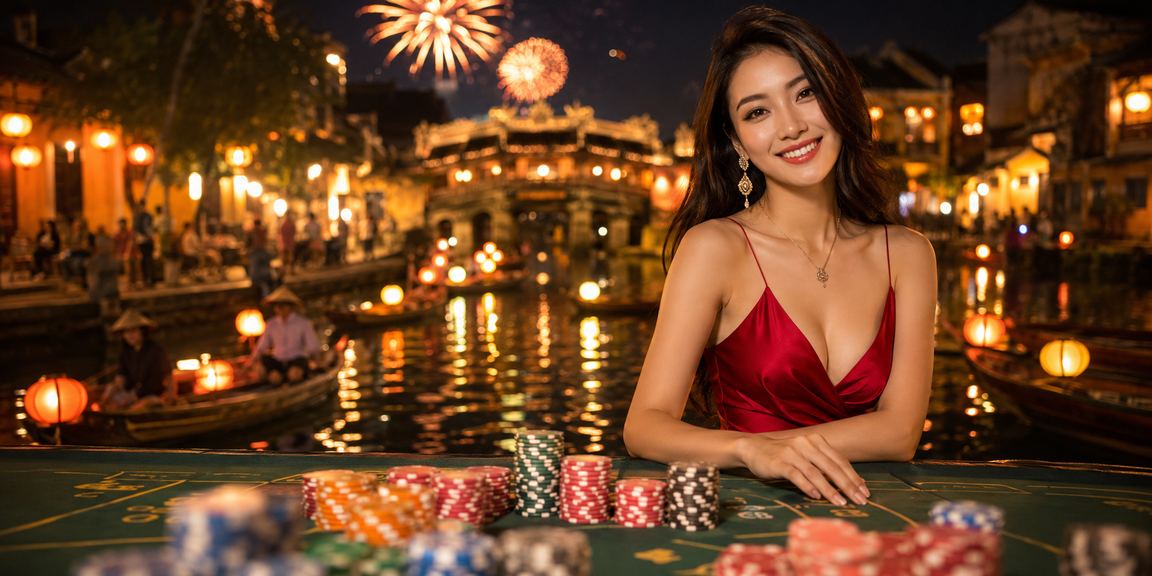 Buổi tối tại chợ đêm Hội An, người chơi tra cứu kết quả cá cược trên điện thoại