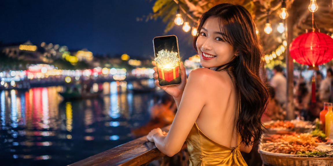 Người dùng tại chợ đêm vùng Mekong truy cập casino trực tuyến trên điện thoại di động